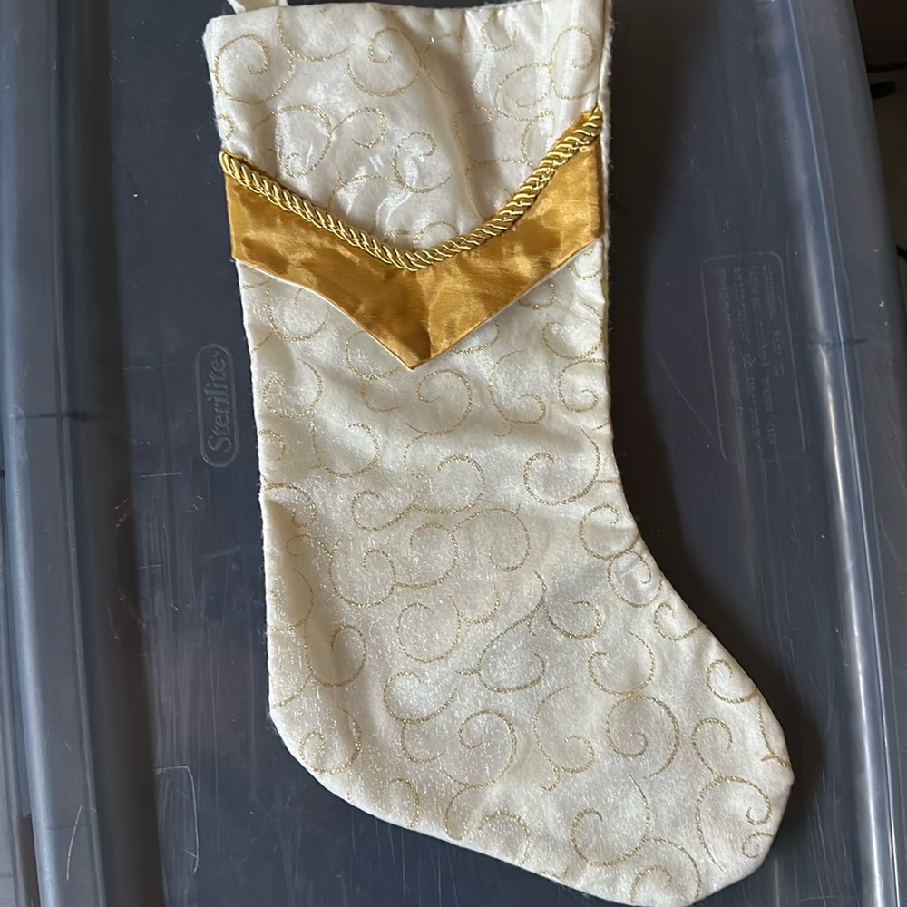 Gold and off white Christmas stocking